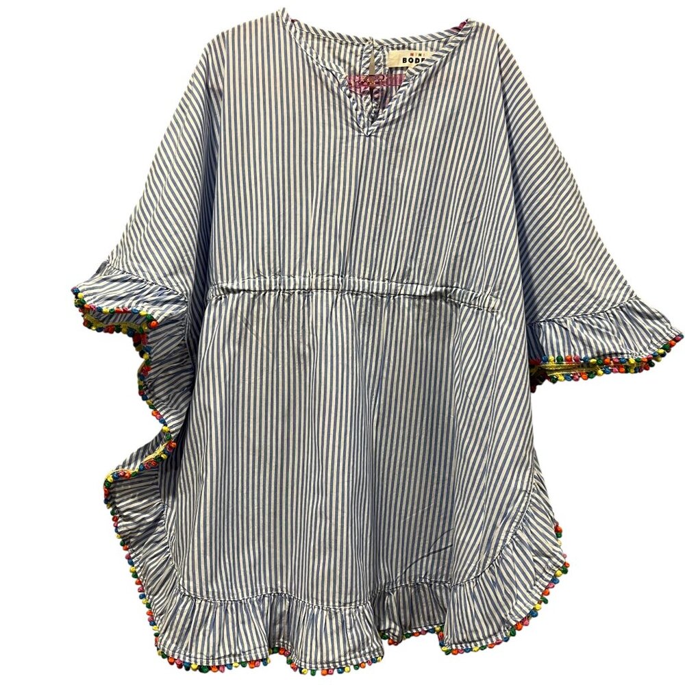 Mini Boden Striped Swim Cover-Up With PomPoms, 6-7 Yrs